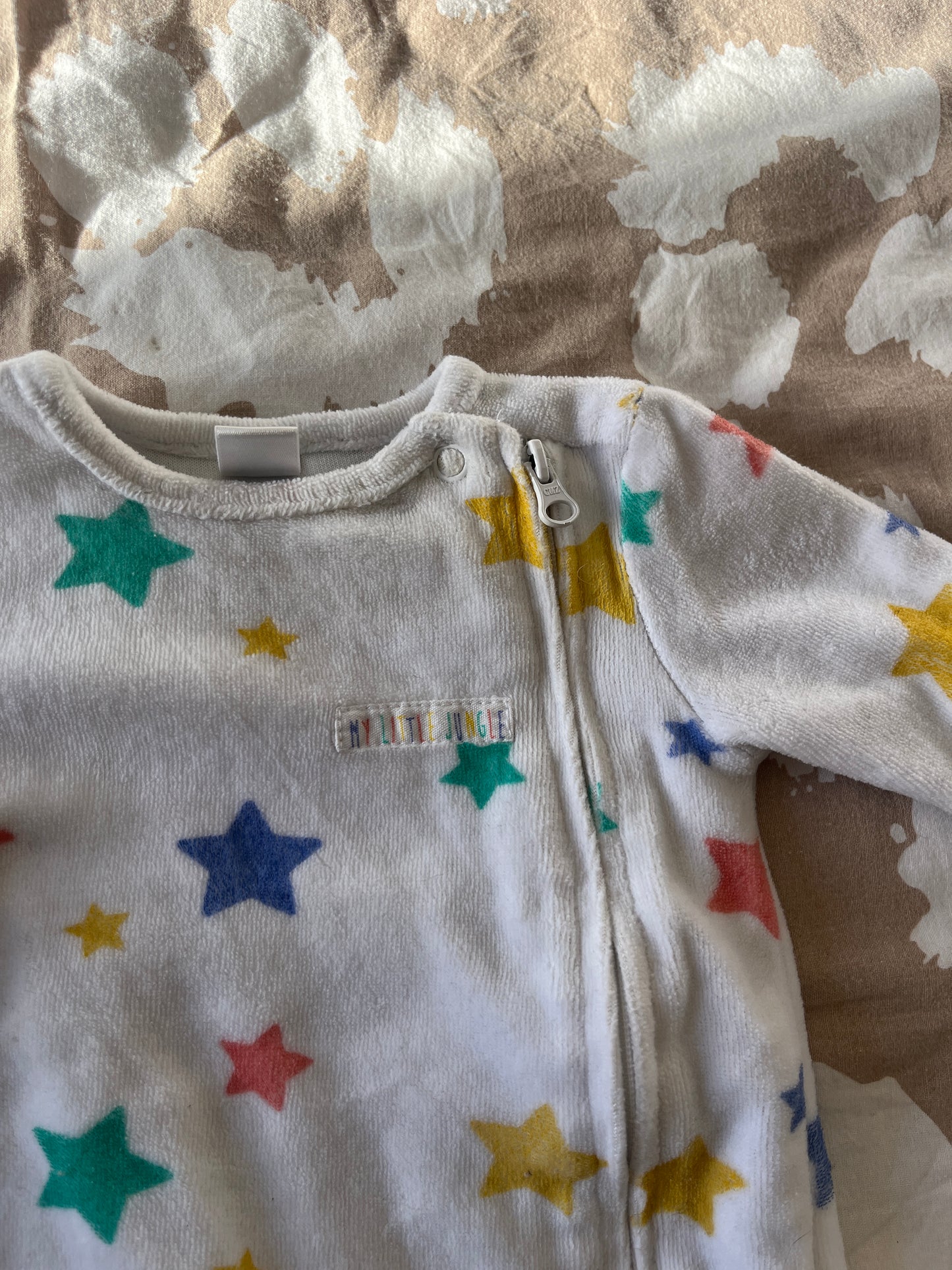 Pyjama en velours à zip motifs étoiles - 0 mois