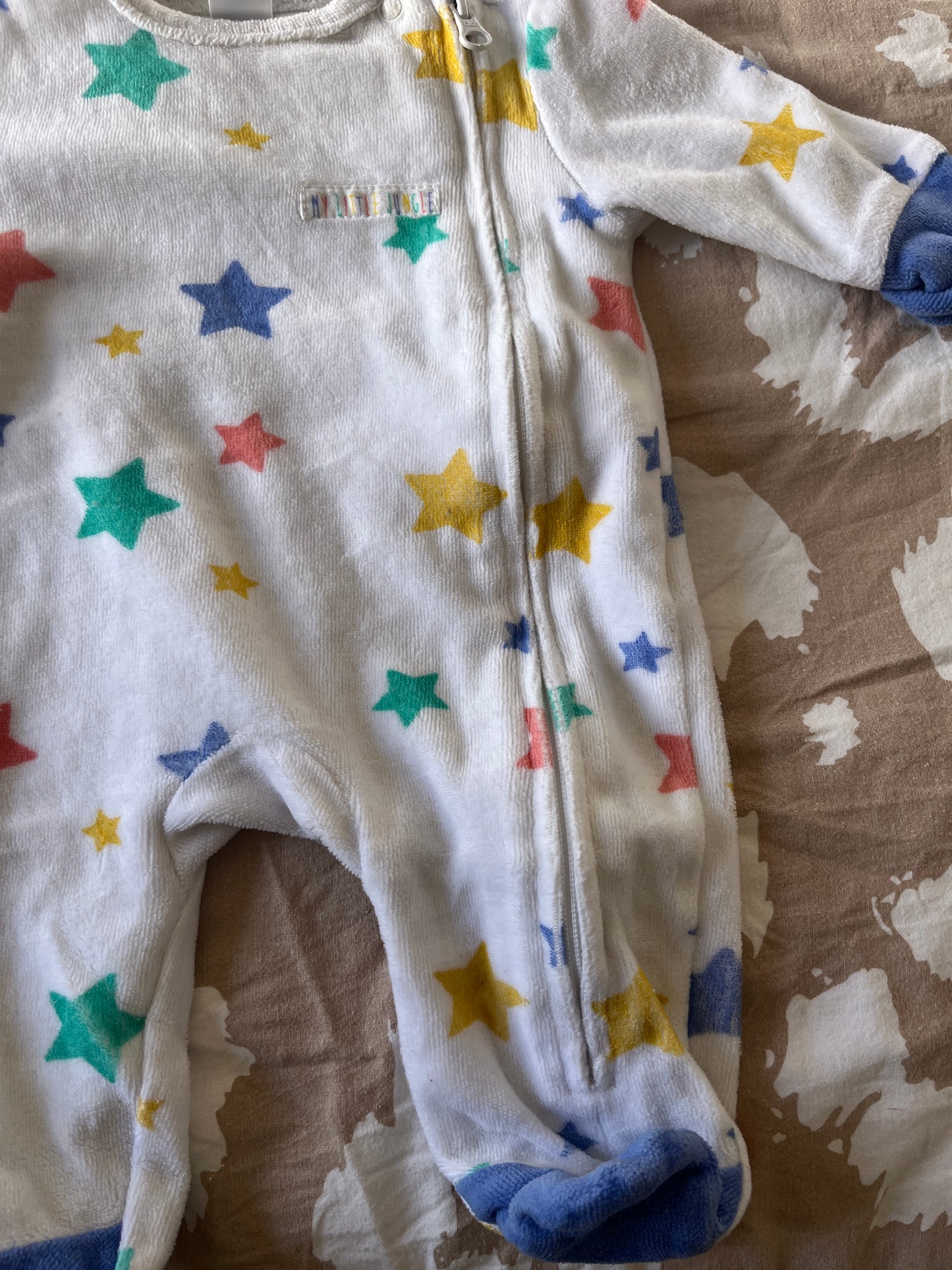 Pyjama en velours à zip motifs étoiles - 0 mois