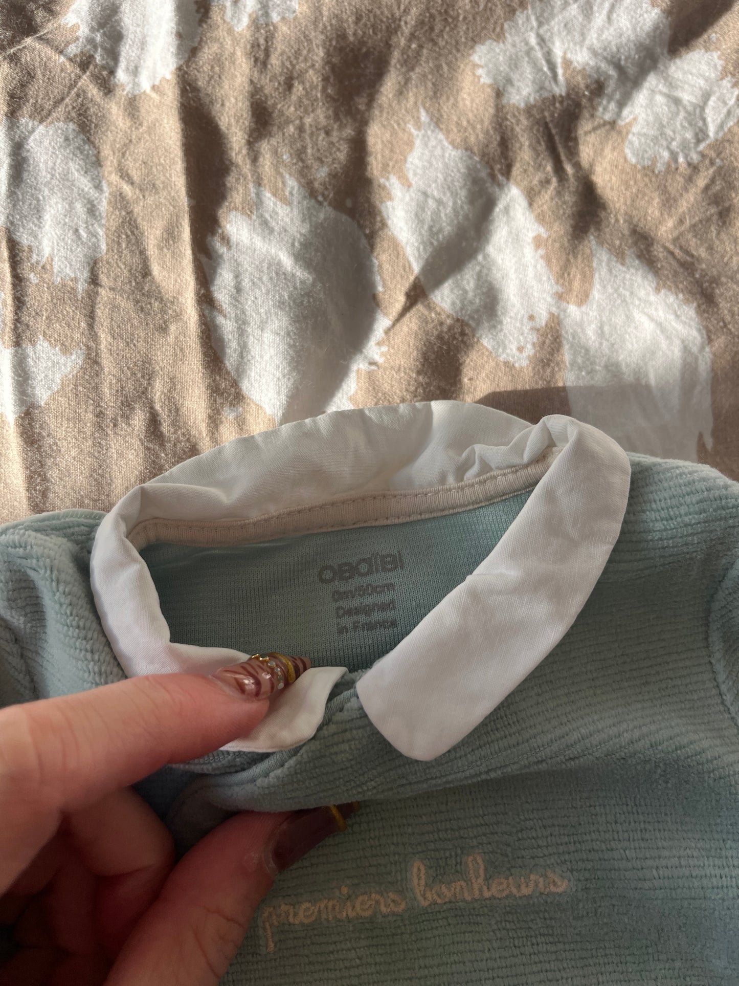 Pyjama en velours vert sauge avec col Claudine - 0 mois