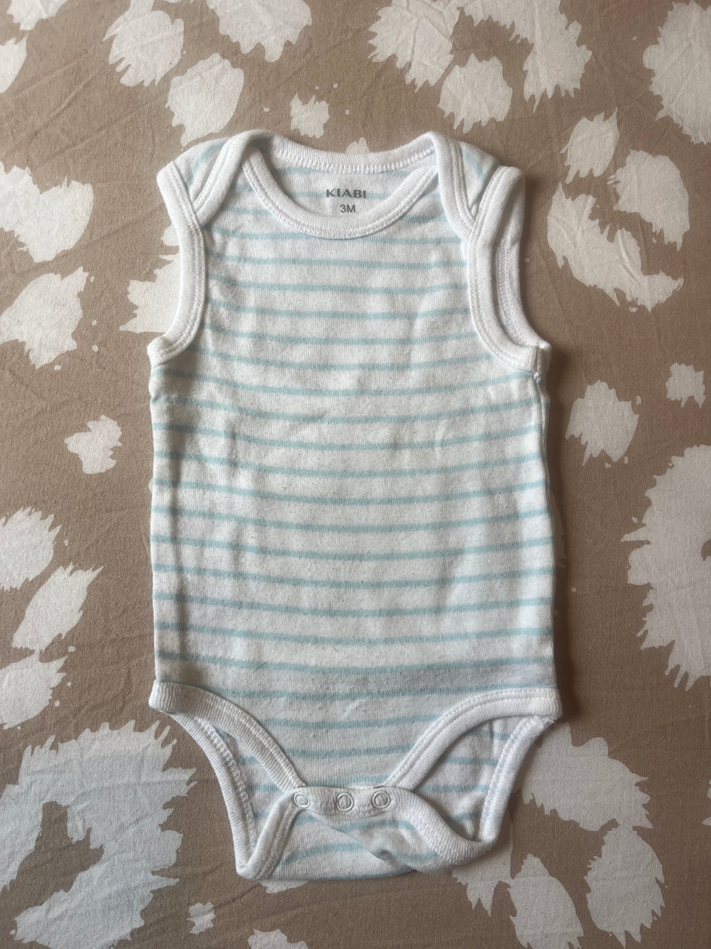 Body sans manches blanc rayé bleu clair - 3 mois