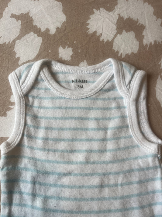 Body sans manches blanc rayé bleu clair - 3 mois
