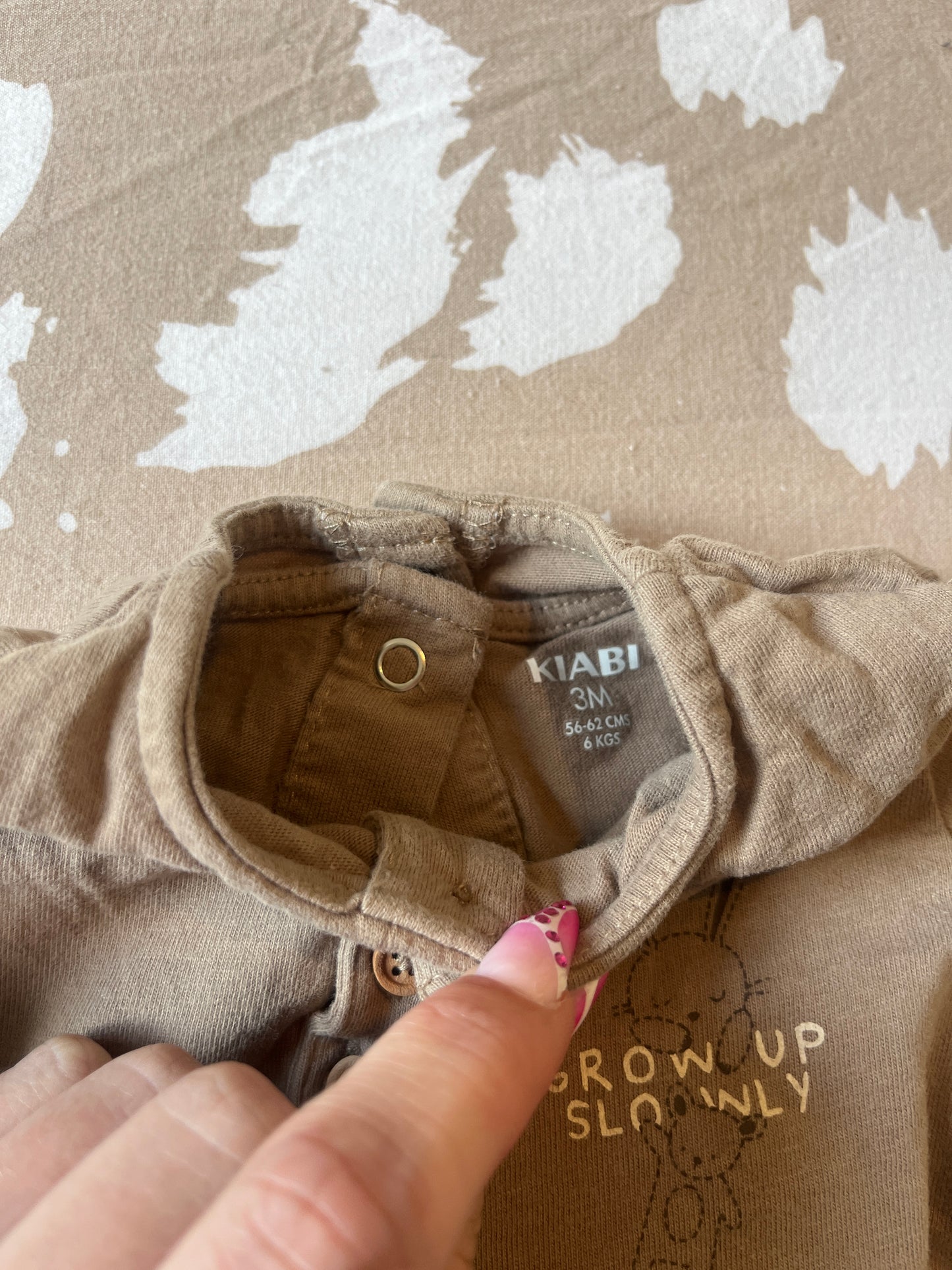 T-shirt-body 2 en 1 marron à manches longues « grow up slowly » - 3 mois