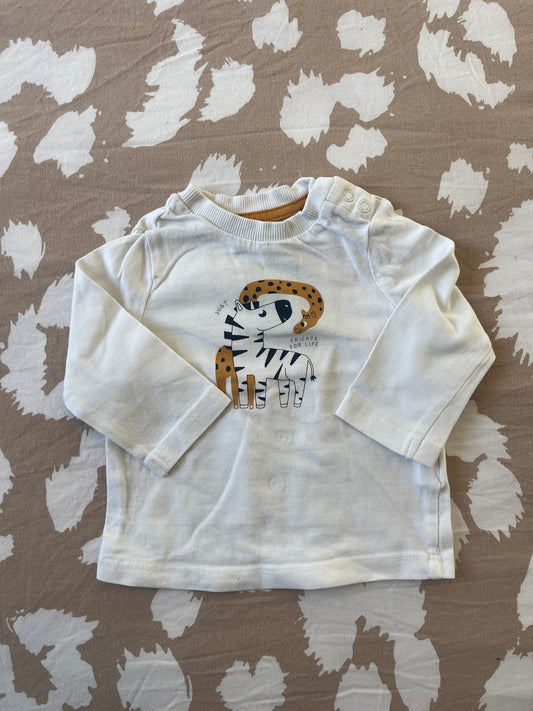 T-shirt à manches longues blanc zèbre et girafe « just Friends for Life » - 3 mois