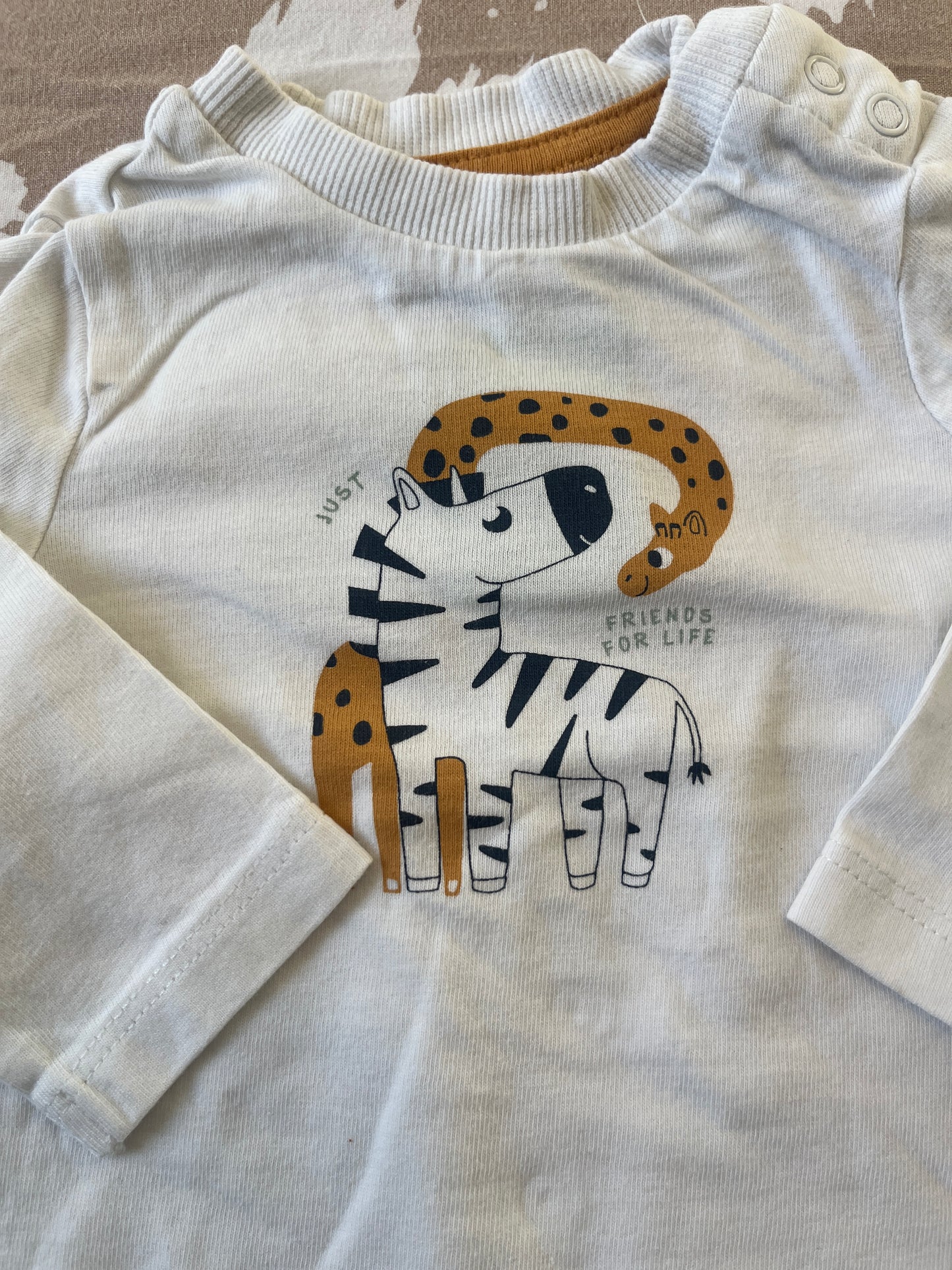 T-shirt à manches longues blanc zèbre et girafe « just Friends for Life » - 3 mois