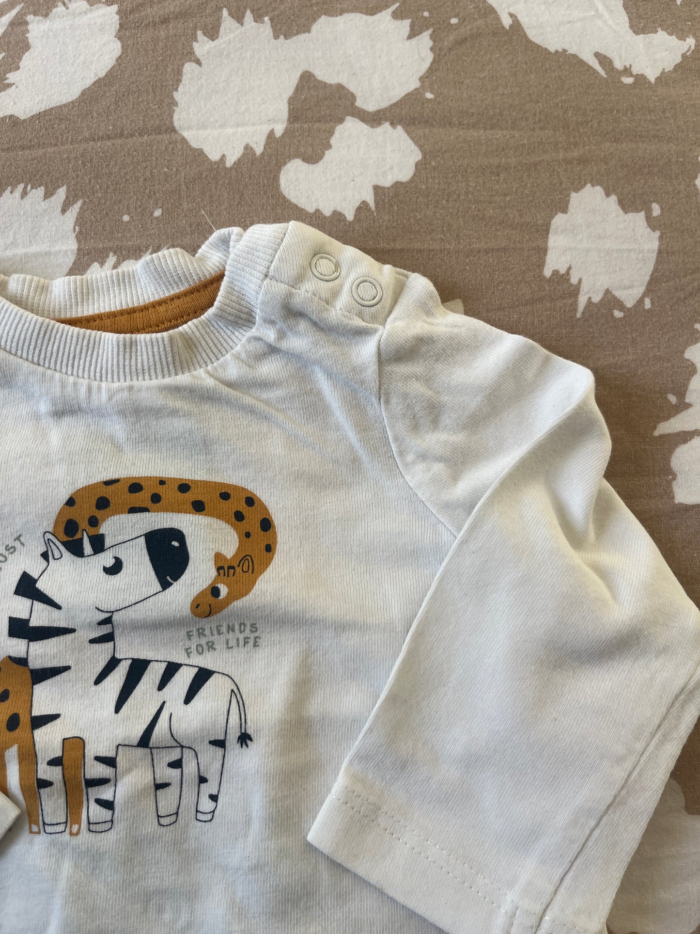 T-shirt à manches longues blanc zèbre et girafe « just Friends for Life » - 3 mois