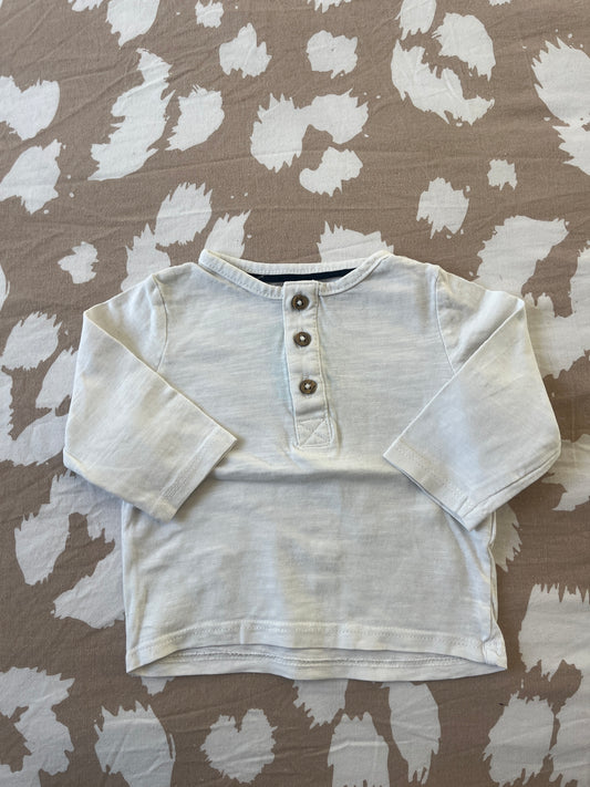 T-shirt à manches longues blanc avec boutons marrons - 3 mois
