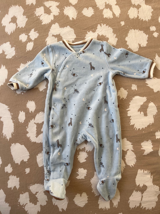 Pyjama en velours bleu avec animaux - 3 mois