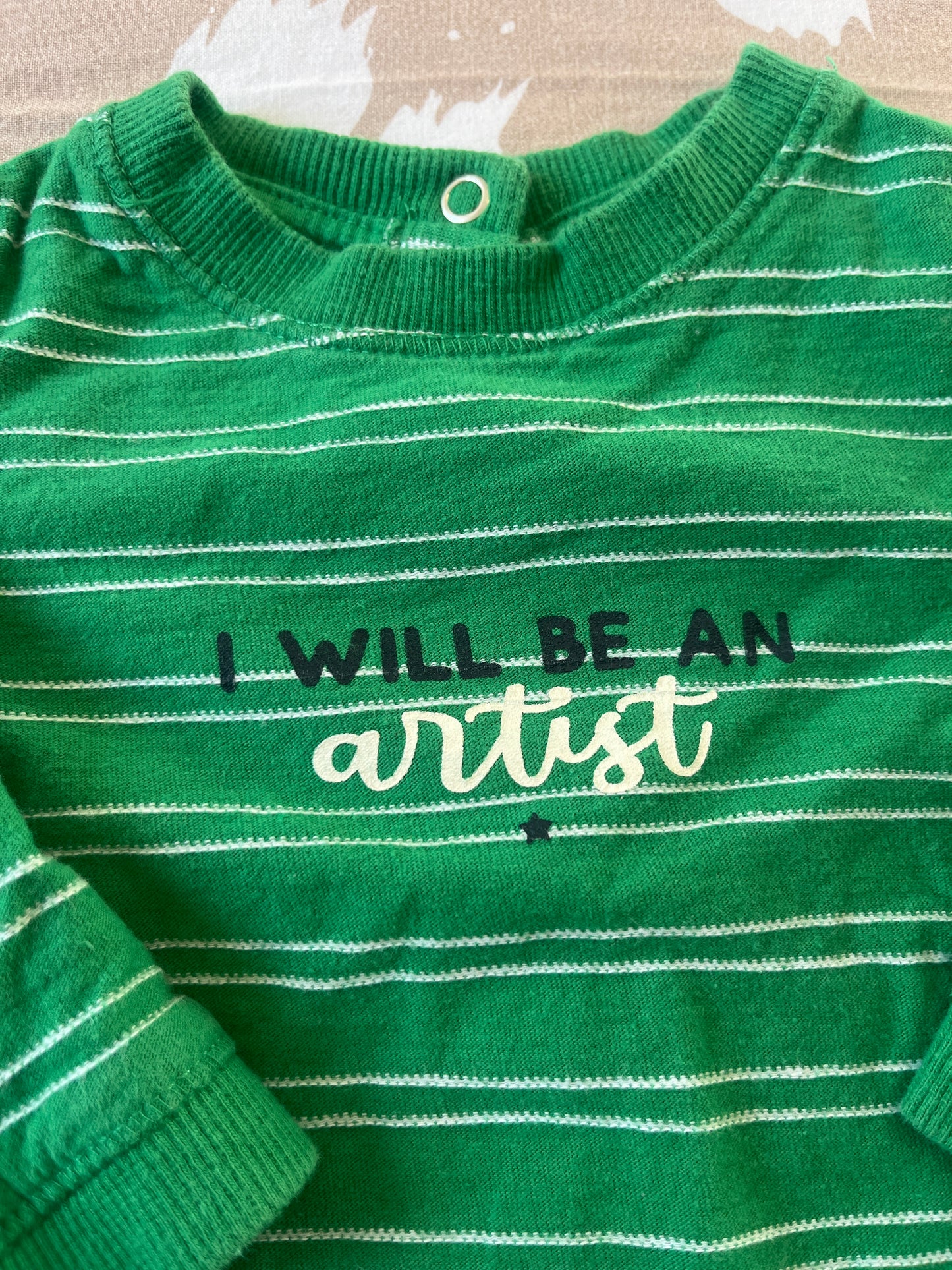 Pull à manches longues vert « I will be an artist » - 3 mois