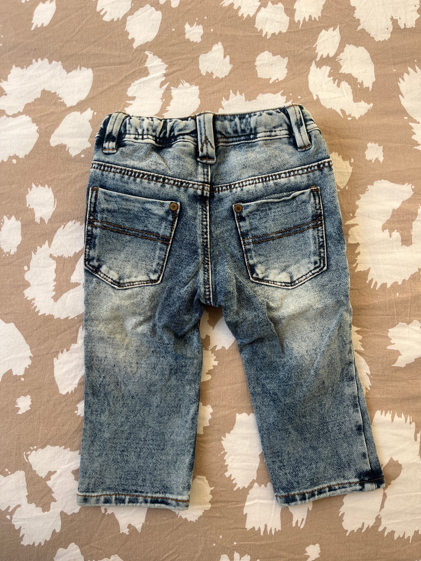 Jean bleu délavé avec liens beiges H&M - 3/6 mois