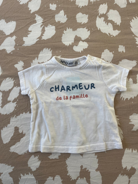 T-shirt à manches courtes blanc « charmeur de la famille » - 3 mois