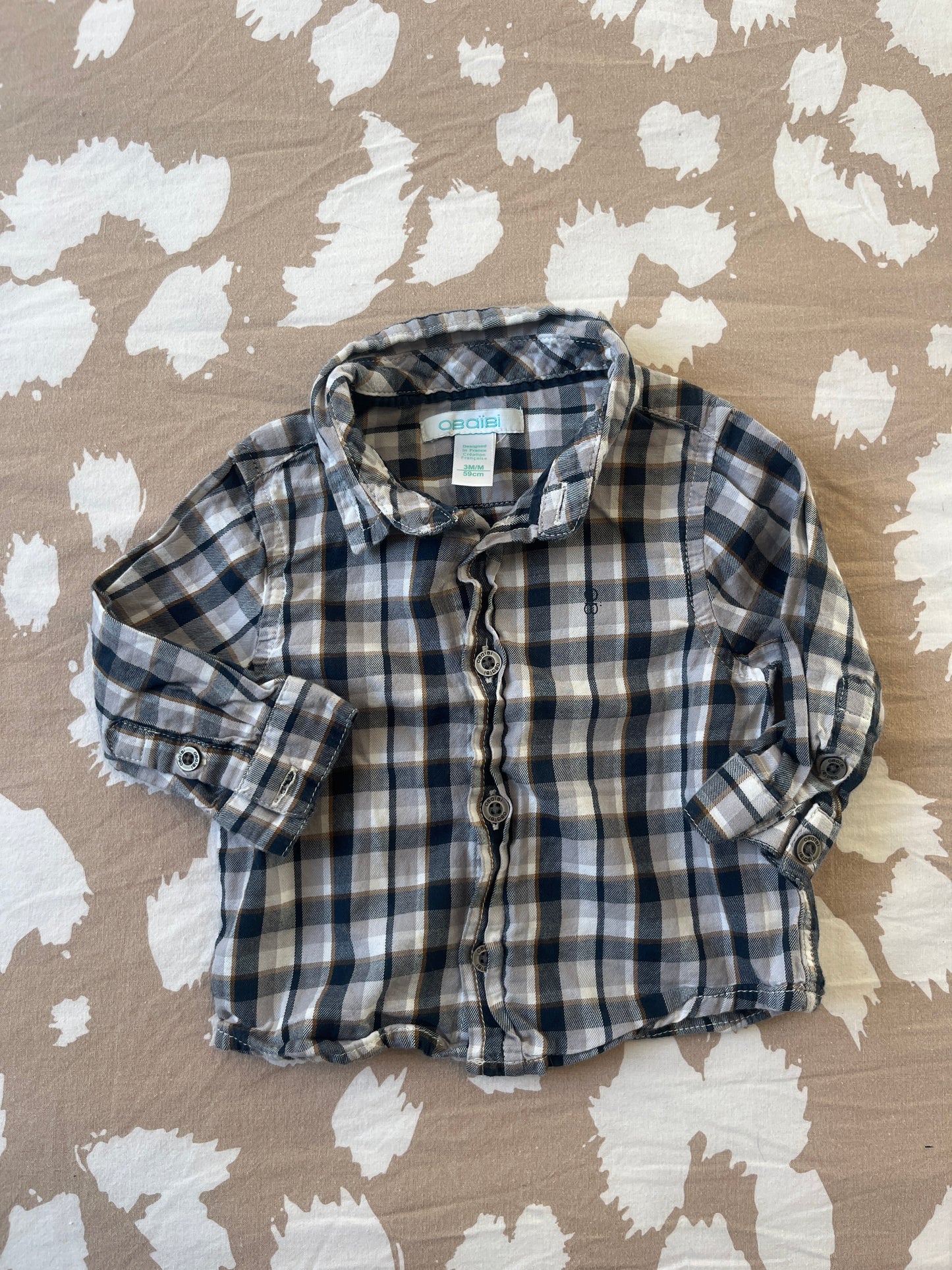 Chemise à manches longues à carreaux Obaïbi - 3 mois