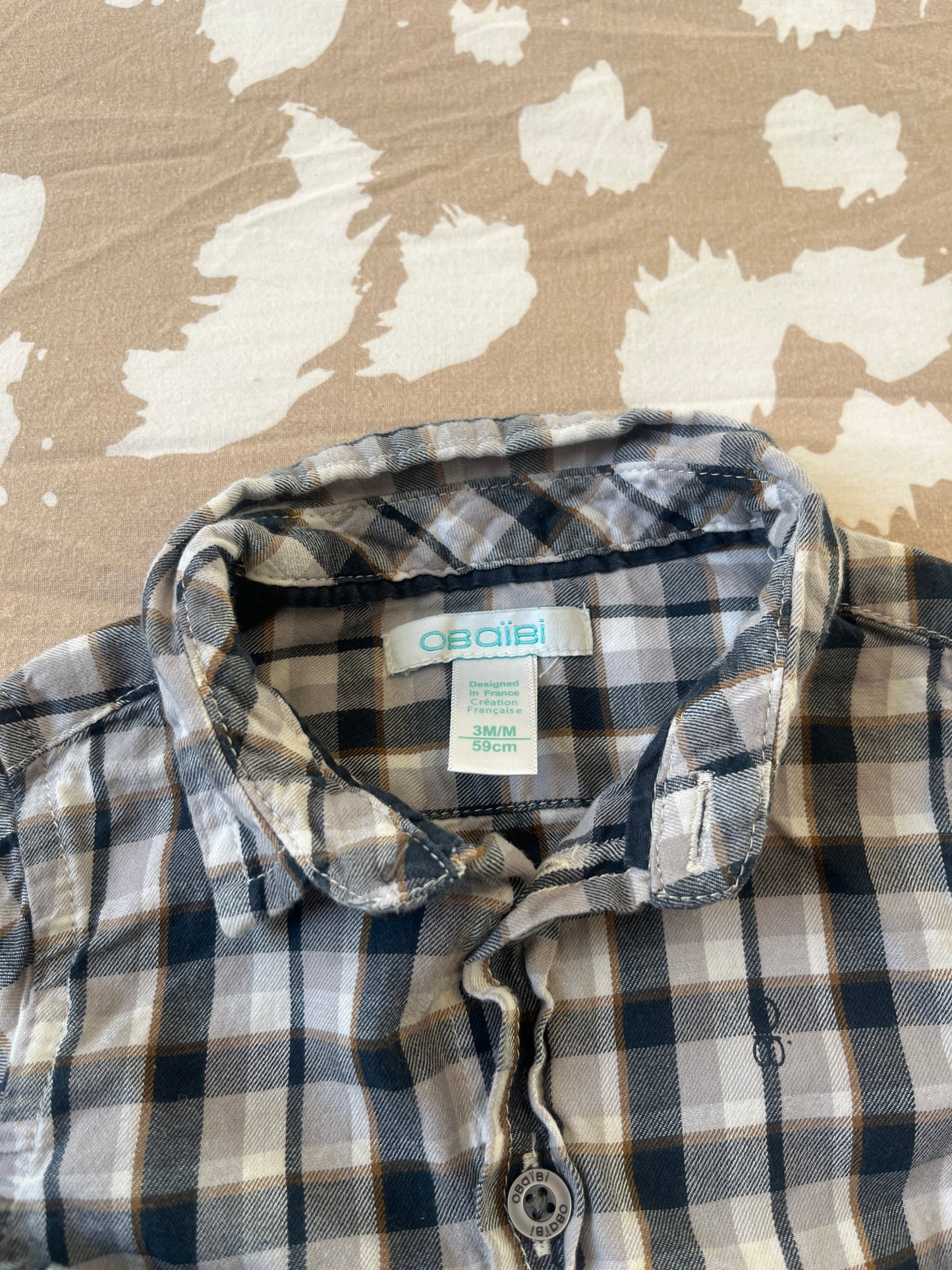 Chemise à manches longues à carreaux Obaïbi - 3 mois
