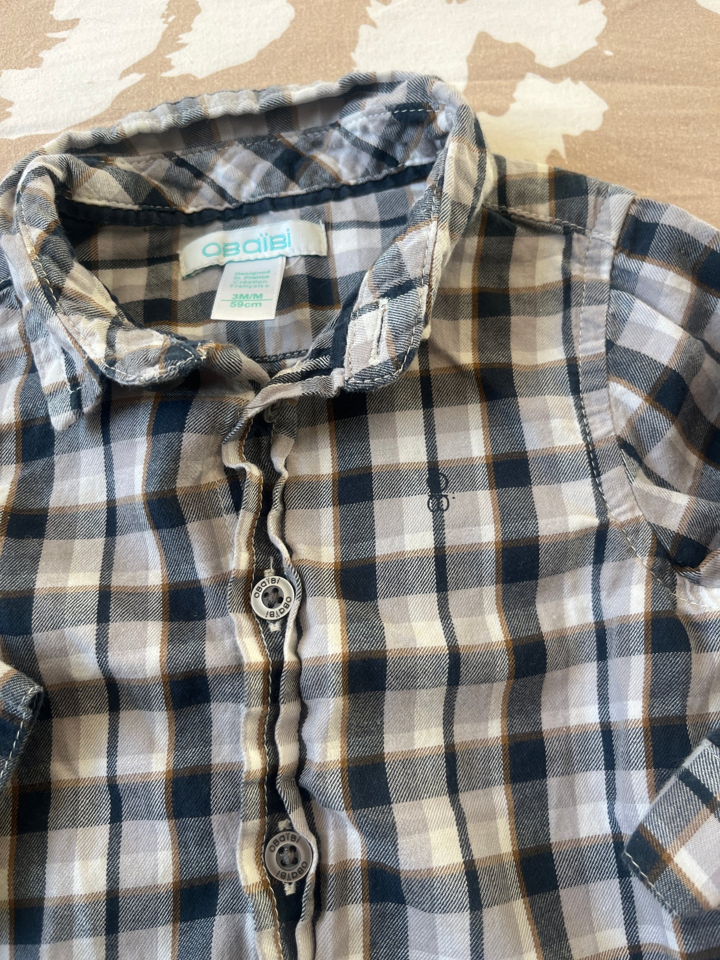 Chemise à manches longues à carreaux Obaïbi - 3 mois