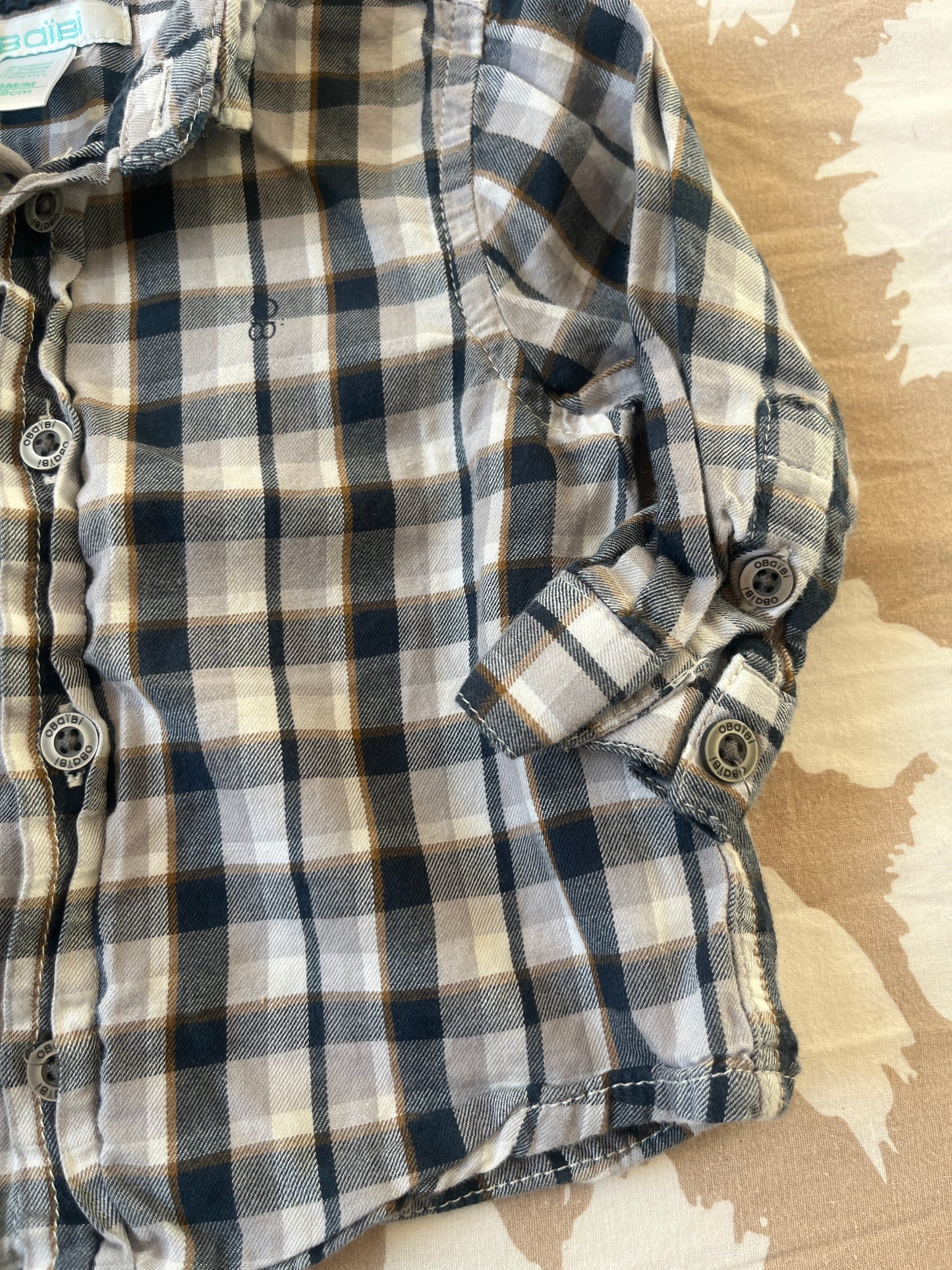 Chemise à manches longues à carreaux Obaïbi - 3 mois