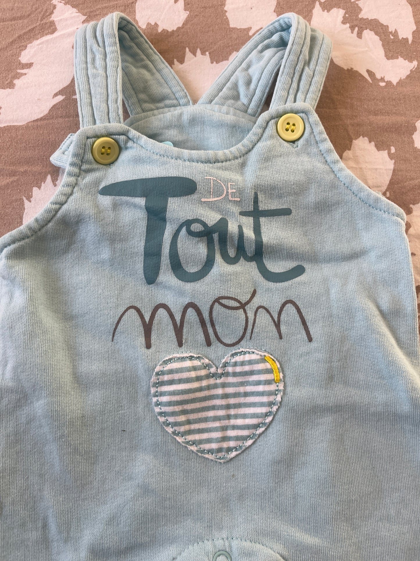 Salopette en jersey bleu « de tout mon cœur » - 3 mois