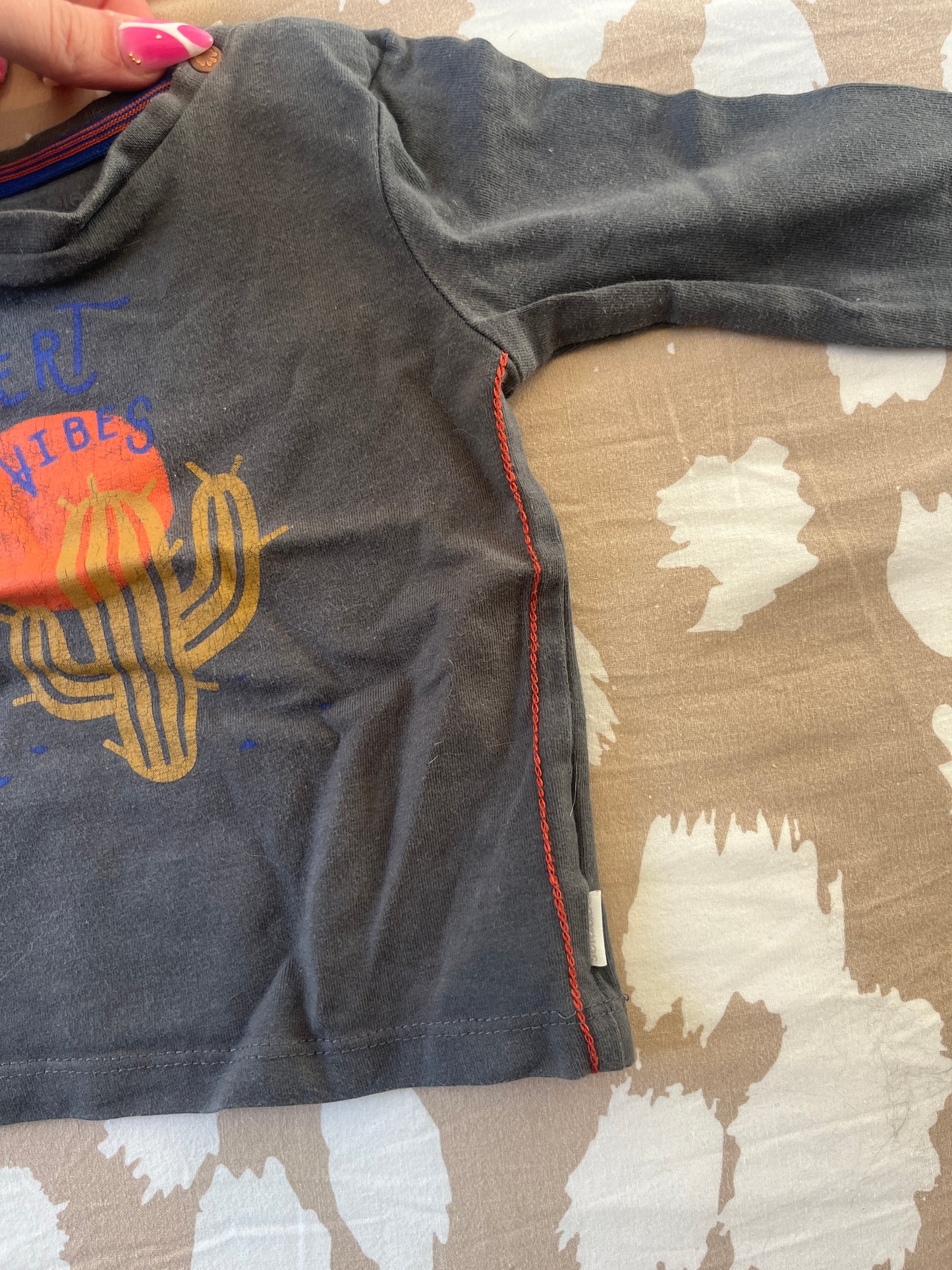 T-shirt à manches longues gris cactus « désert vibes » - 3 mois