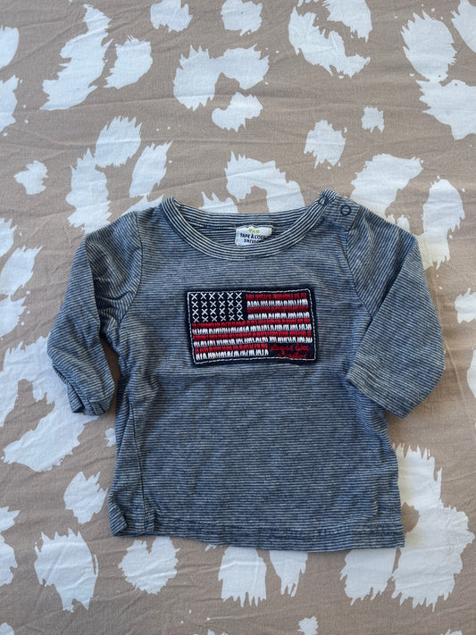 T-shirt à manches longues bleu avec drapeau - 3 mois