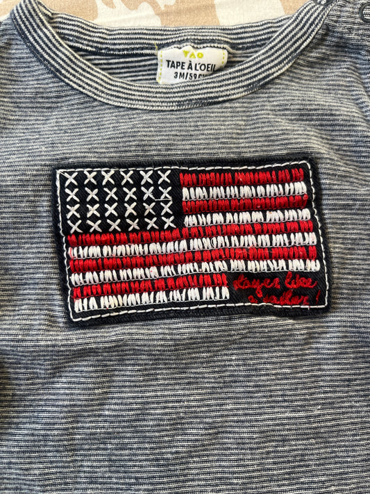 T-shirt à manches longues bleu avec drapeau - 3 mois