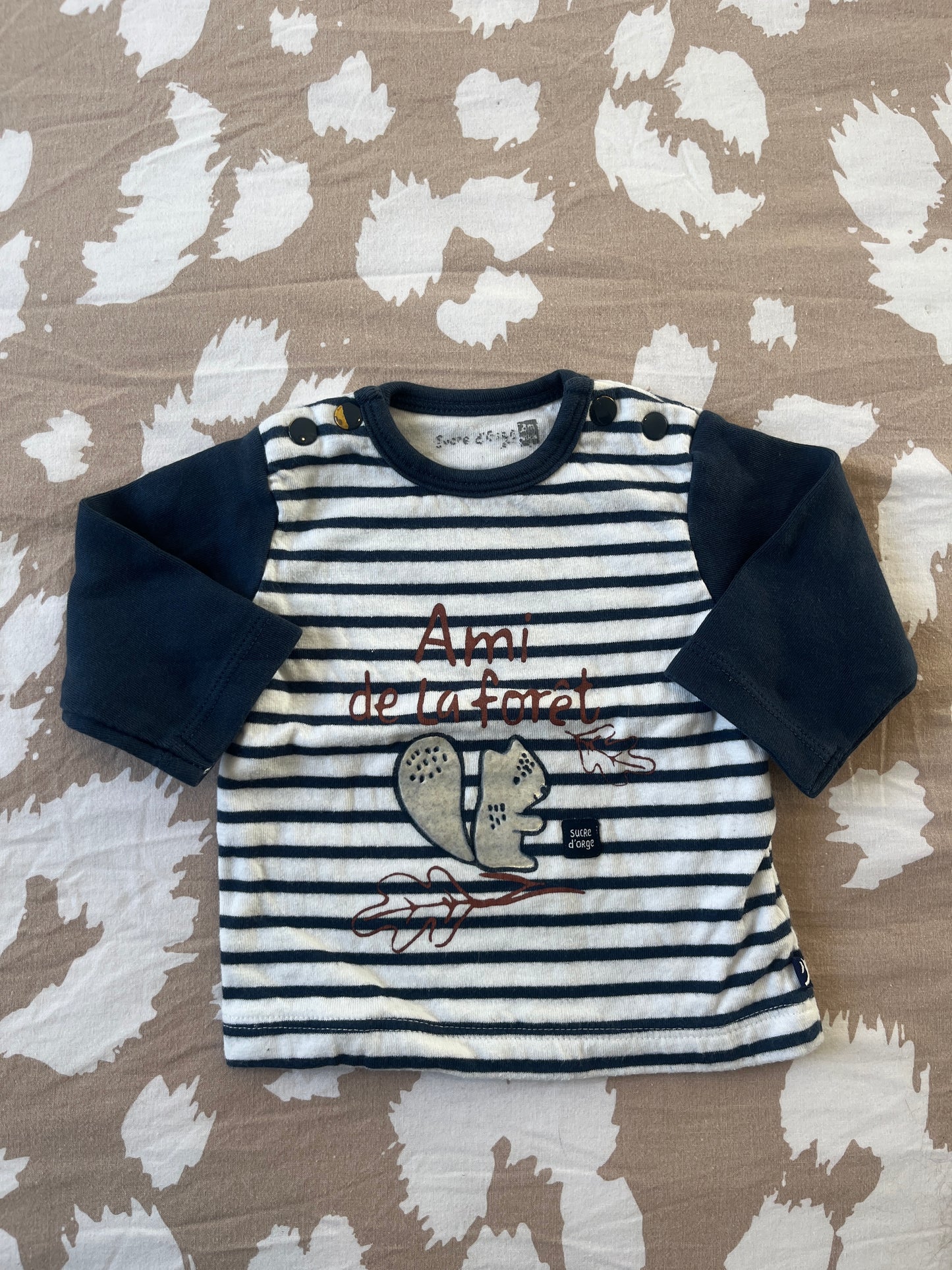 T-shirt à manches longues marinière écureuil « ami de la forêt » - 3 mois