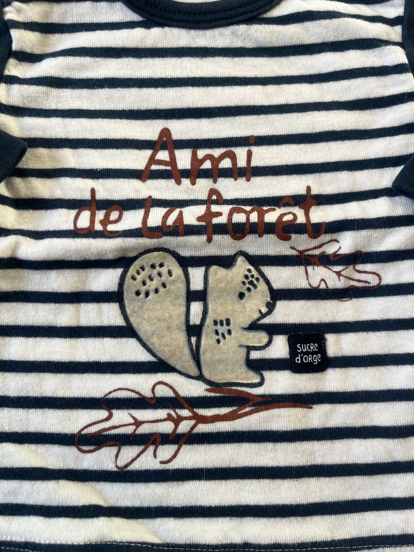 T-shirt à manches longues marinière écureuil « ami de la forêt » - 3 mois