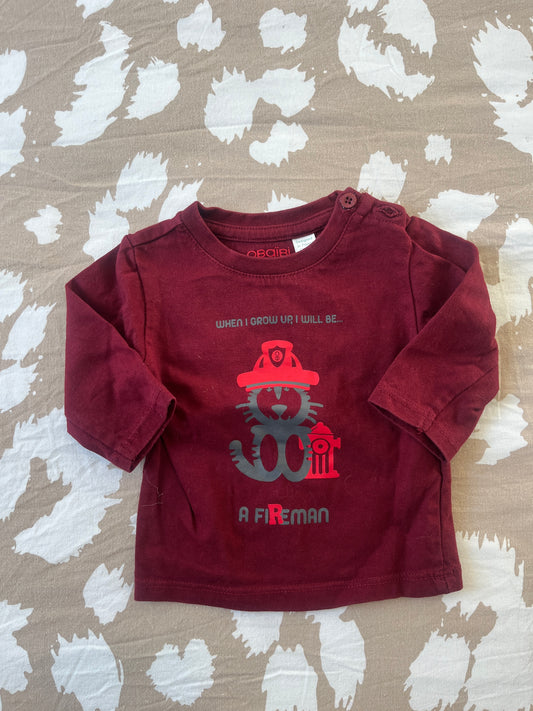 T-shirt à manches longues bordeaux « when i grow up, i will be a fireman » - 3 mois