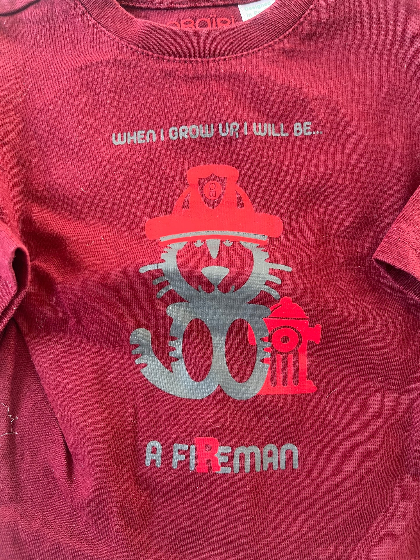 T-shirt à manches longues bordeaux « when i grow up, i will be a fireman » - 3 mois