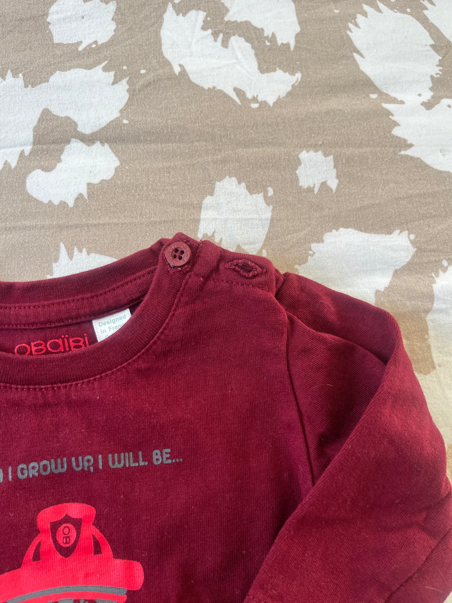 T-shirt à manches longues bordeaux « when i grow up, i will be a fireman » - 3 mois