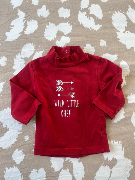 T-shirt à manches longues rouge avec col roulé « wild Little chef » - 3 mois