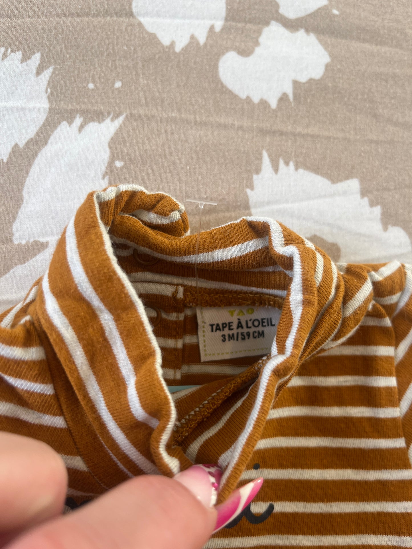 T-shirt à manches longues camel rayé avec col roulé « mini môme » - 3 mois