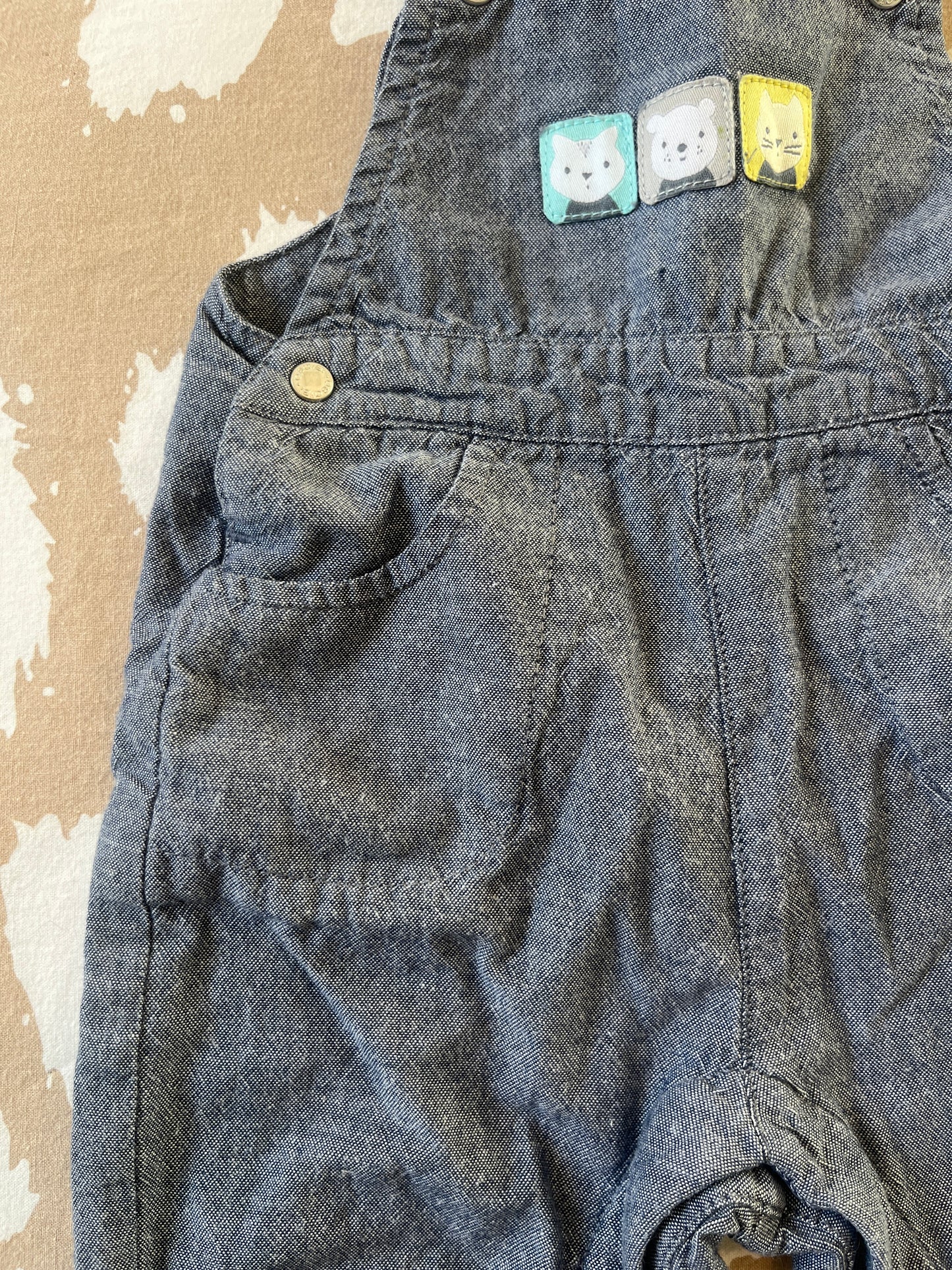Salopette effet jean bleu avec ourlets - 3 mois