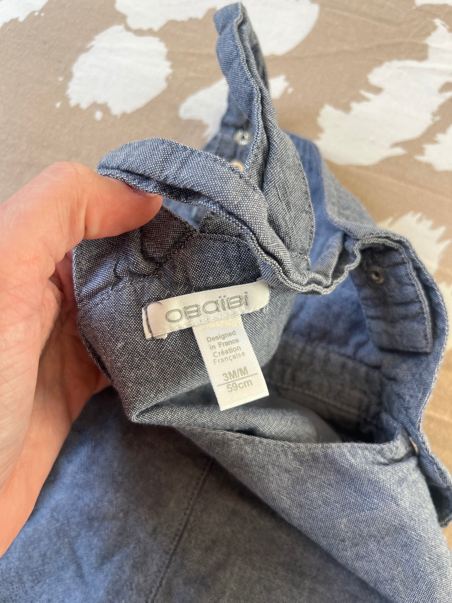 Salopette effet jean bleu avec ourlets - 3 mois