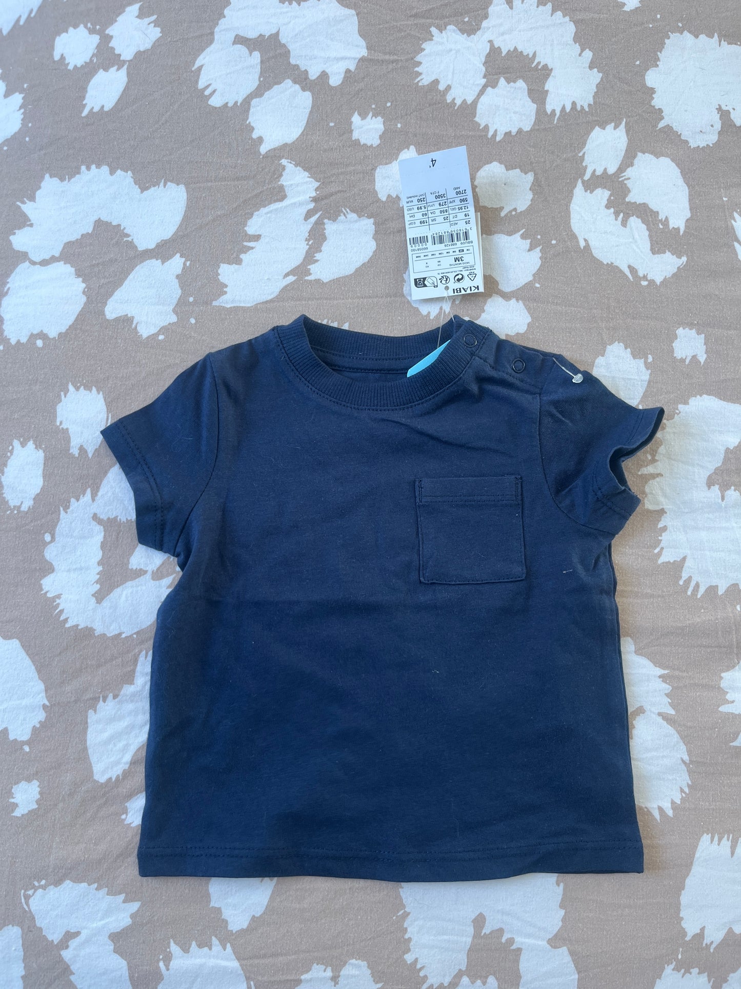 T-shirt à manches courtes bleu marine avec poche NEUF - 3 mois