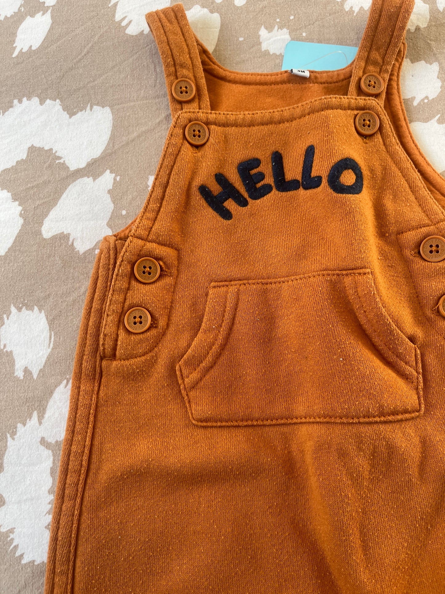 Salopette en jersey camel « Hello » - 3 mois