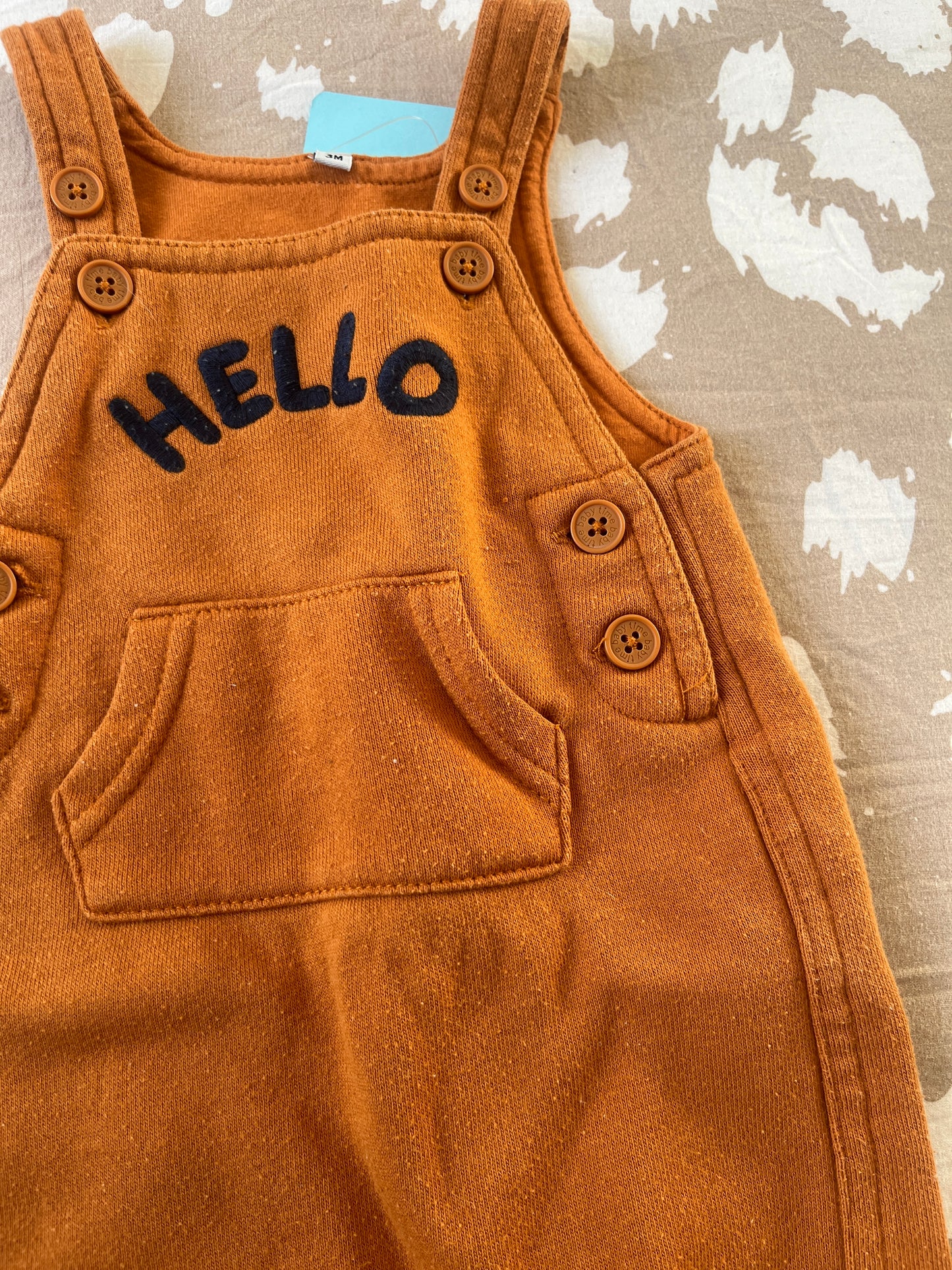 Salopette en jersey camel « Hello » - 3 mois