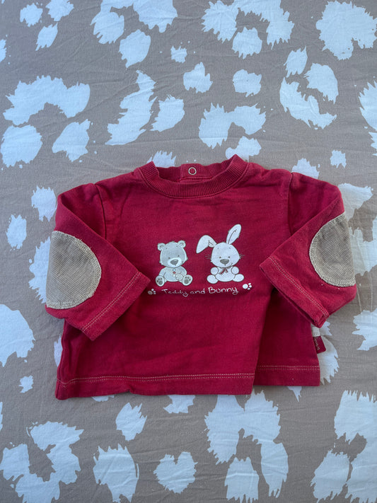 Pull à manches longues rouge « Teddy and bunny » - 3 mois