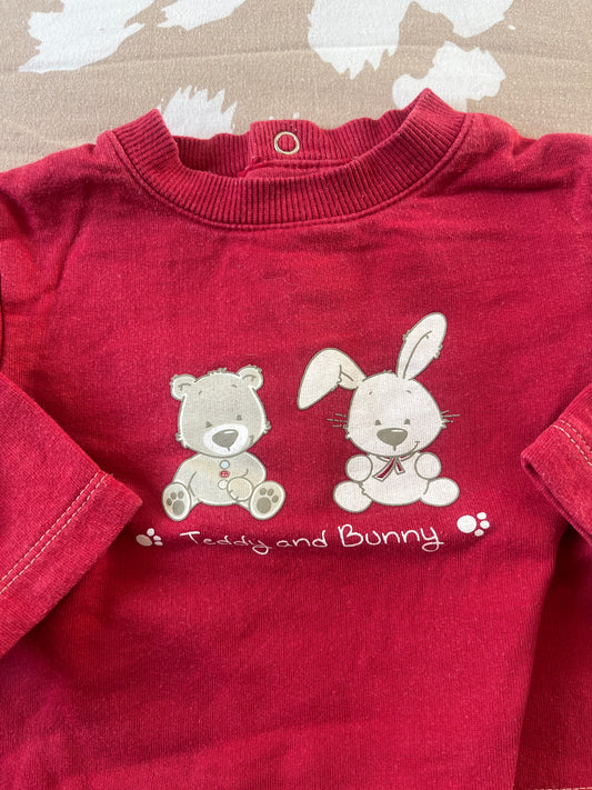 Pull à manches longues rouge « Teddy and bunny » - 3 mois