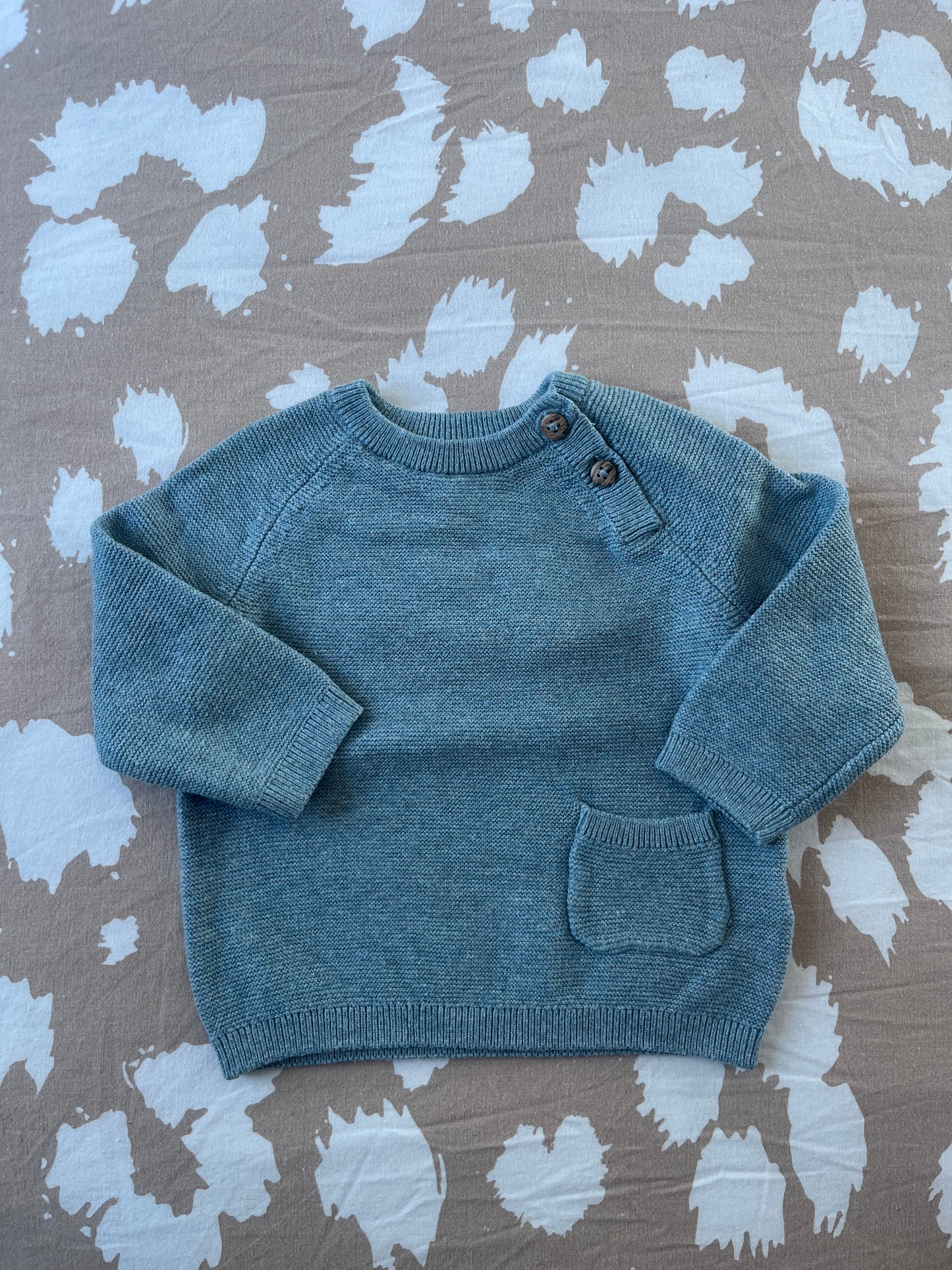 Pull à manches longues en maille bleu/gris avec poche - 3 mois