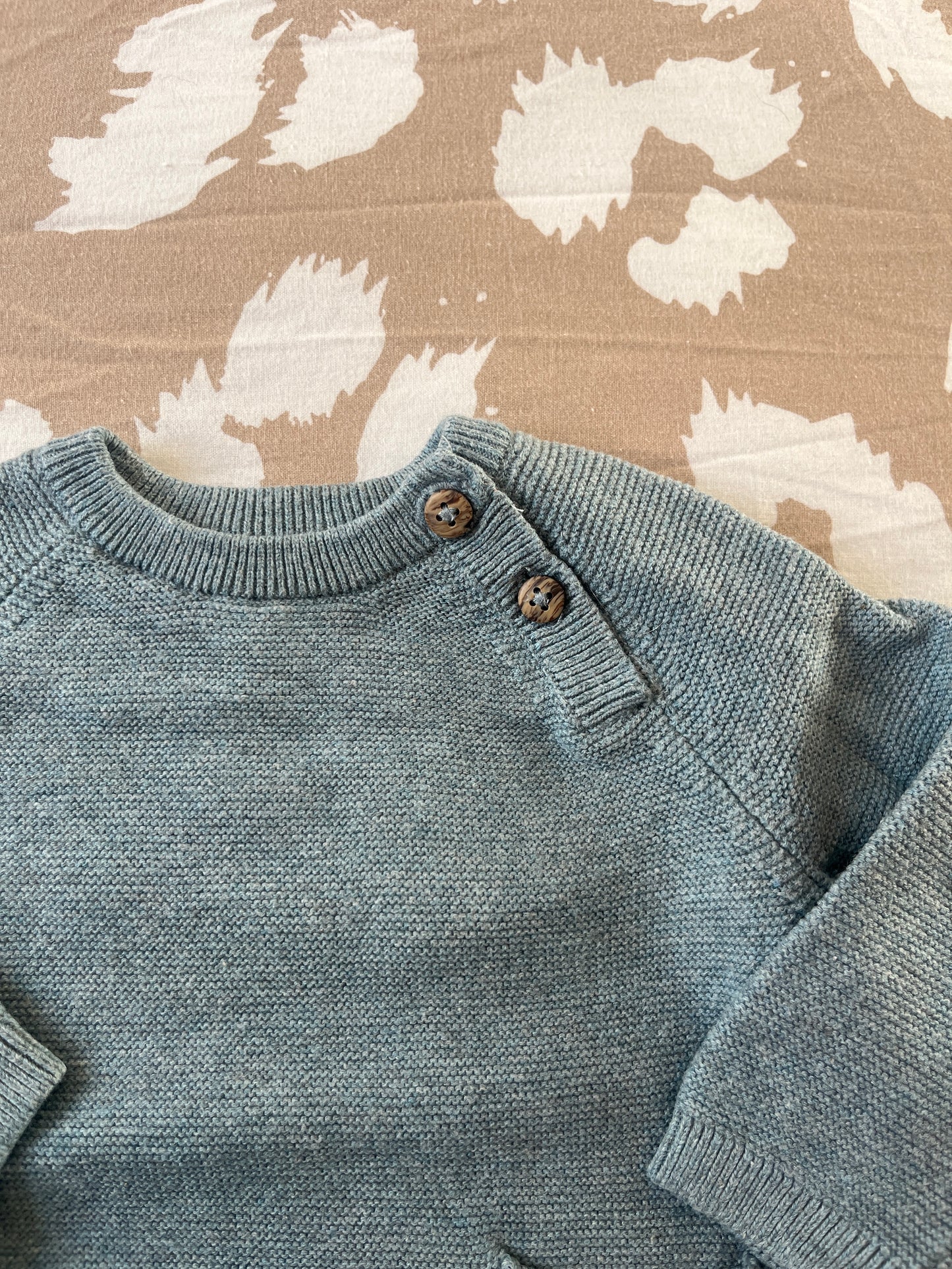 Pull à manches longues en maille bleu/gris avec poche - 3 mois