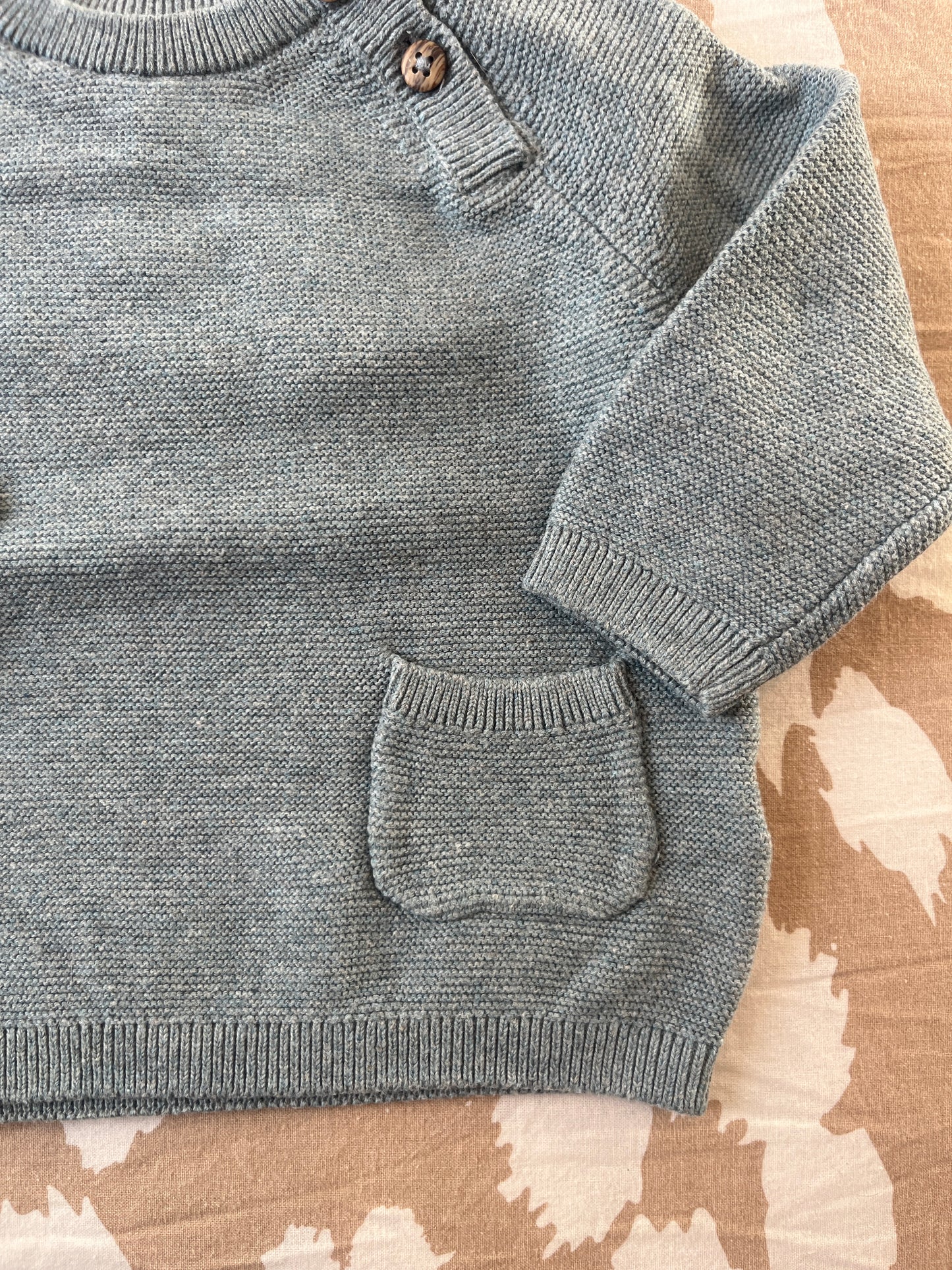 Pull à manches longues en maille bleu/gris avec poche - 3 mois