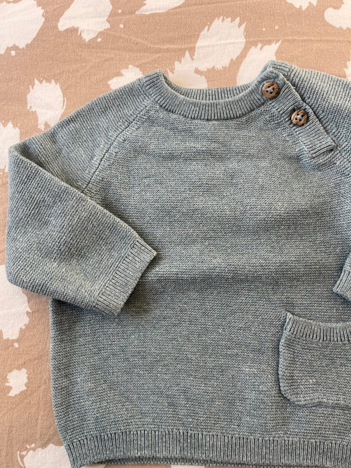 Pull à manches longues en maille bleu/gris avec poche - 3 mois