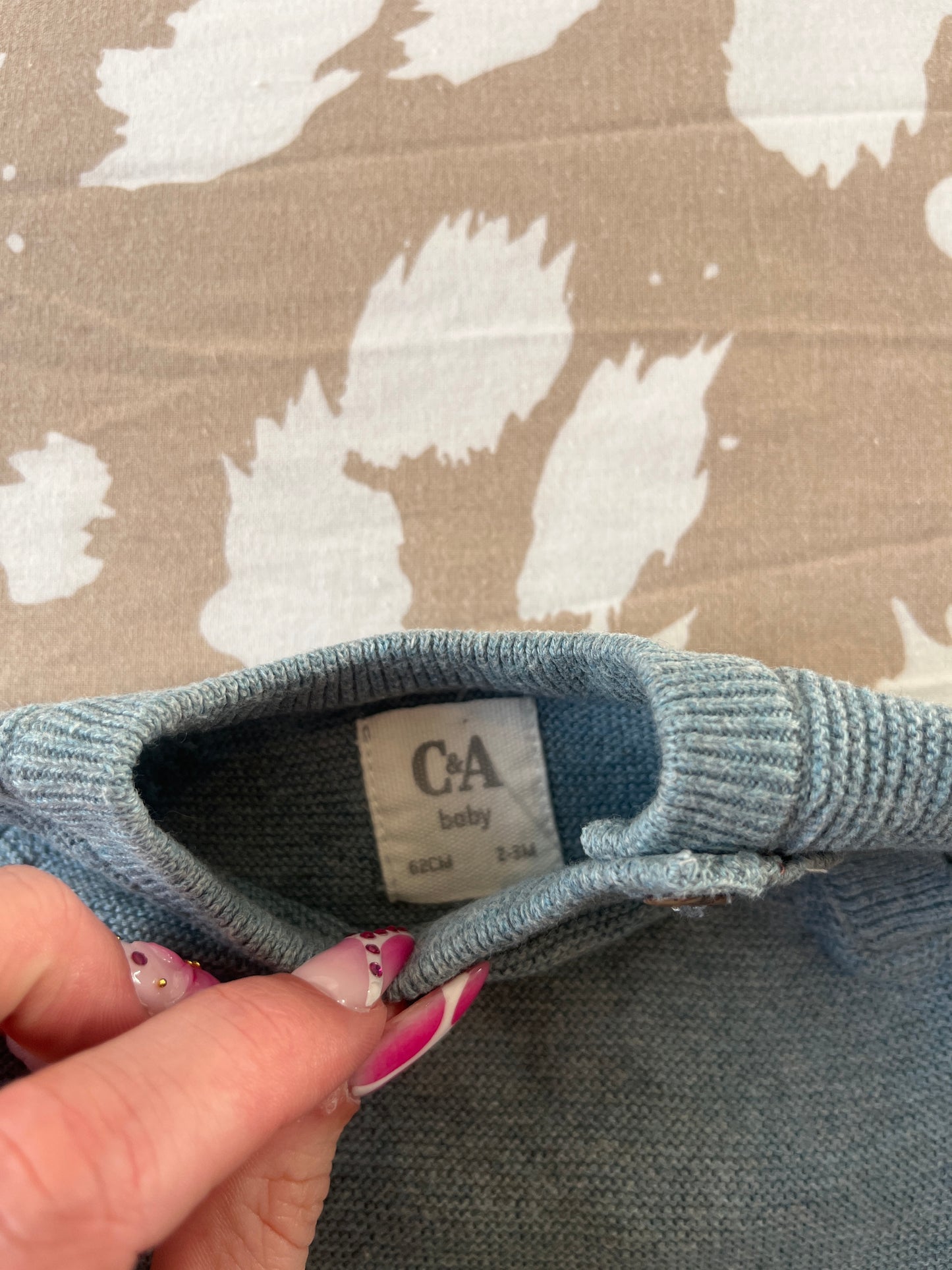 Pull à manches longues en maille bleu/gris avec poche - 3 mois