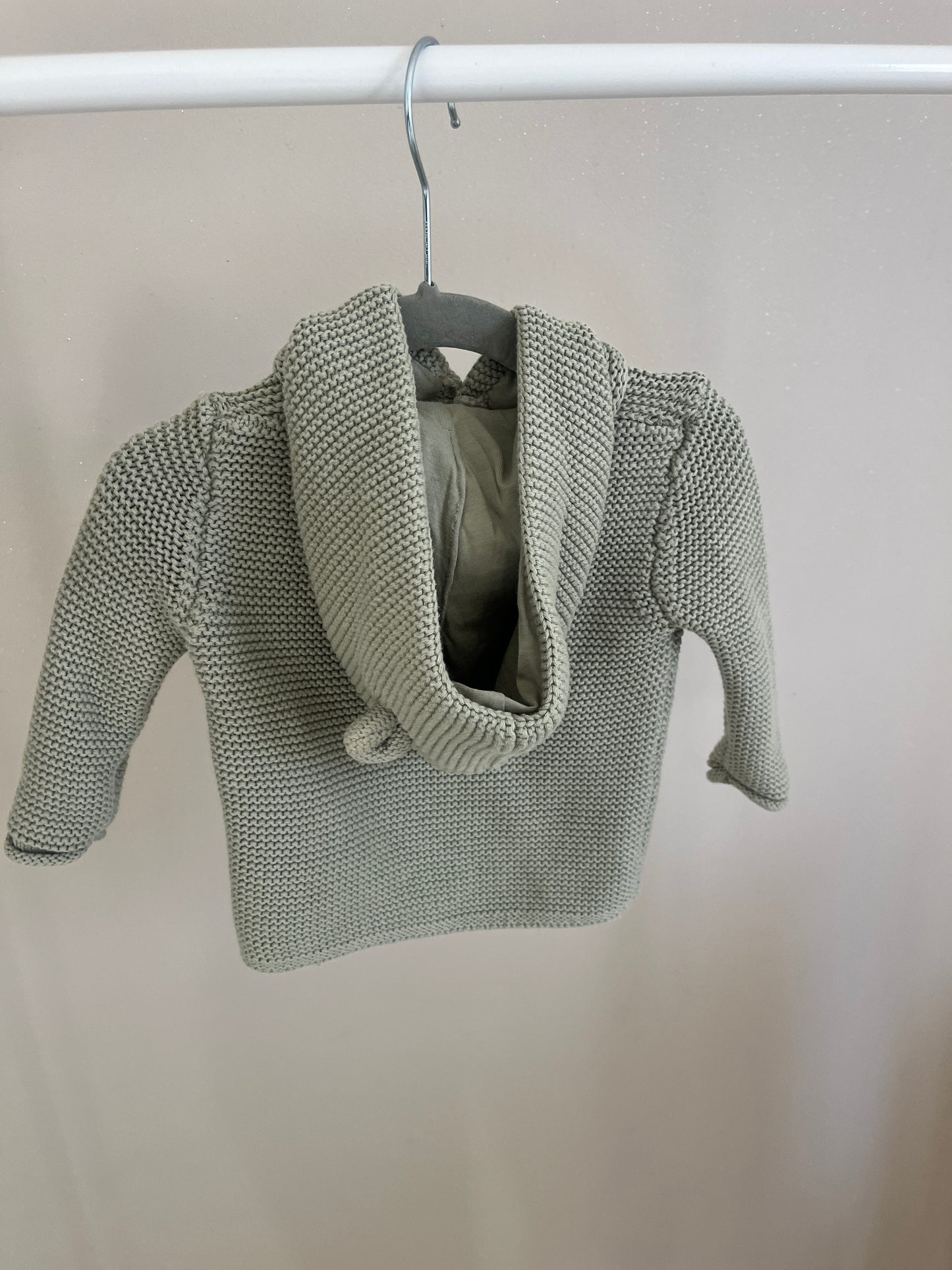 Veste en maille à manches longues vert sauge à capuche - 3/6 mois