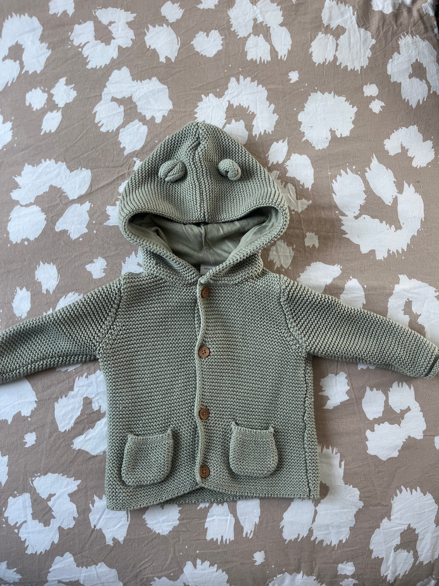 Veste en maille à manches longues vert sauge à capuche - 3/6 mois