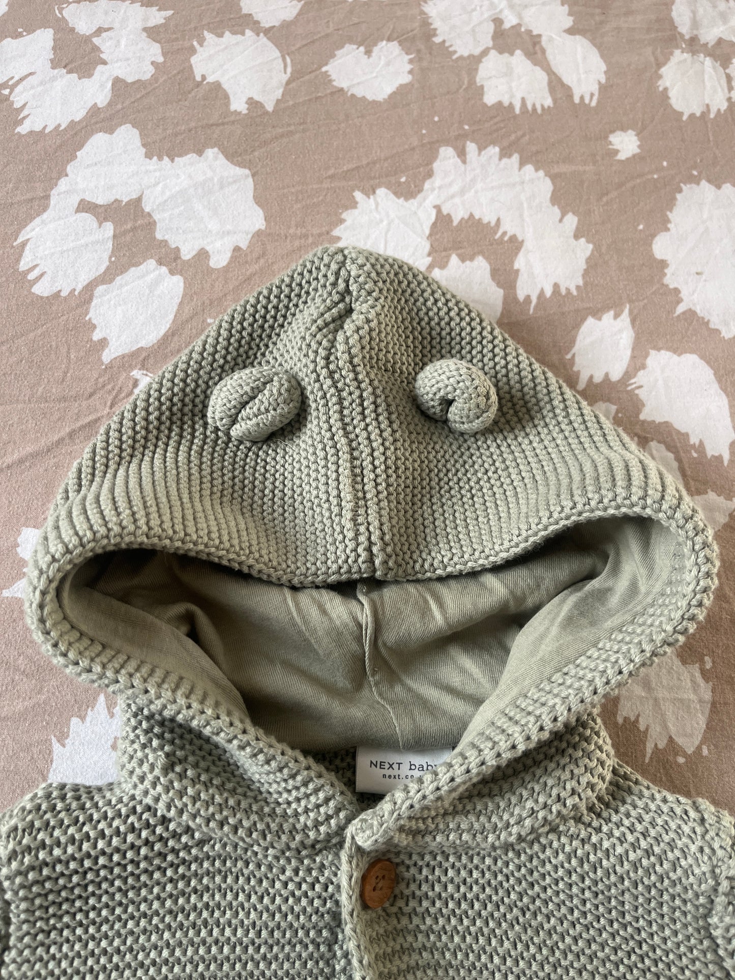 Veste en maille à manches longues vert sauge à capuche - 3/6 mois