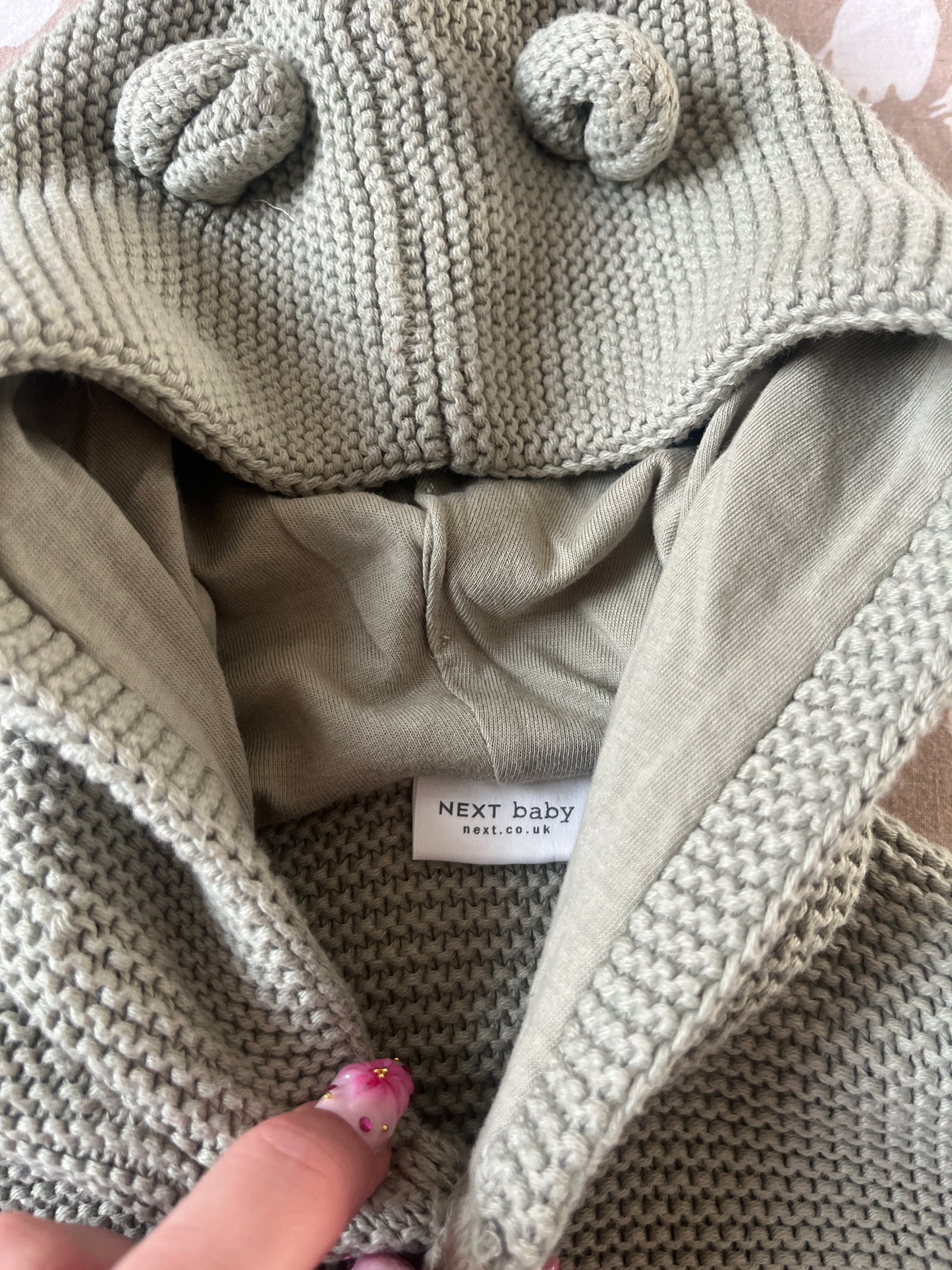 Veste en maille à manches longues vert sauge à capuche - 3/6 mois