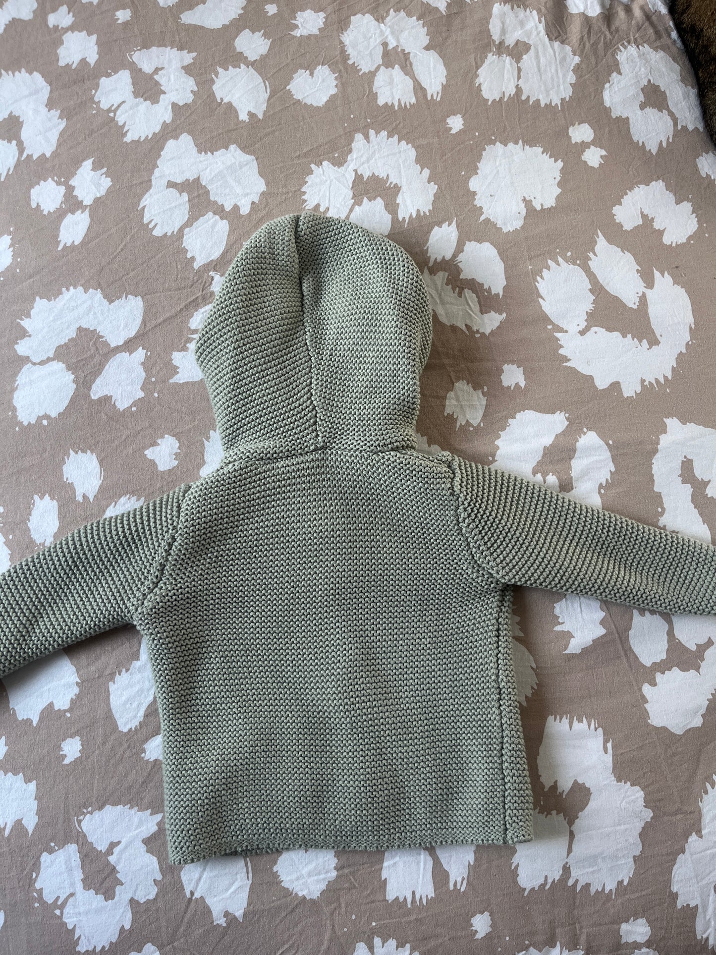Veste en maille à manches longues vert sauge à capuche - 3/6 mois