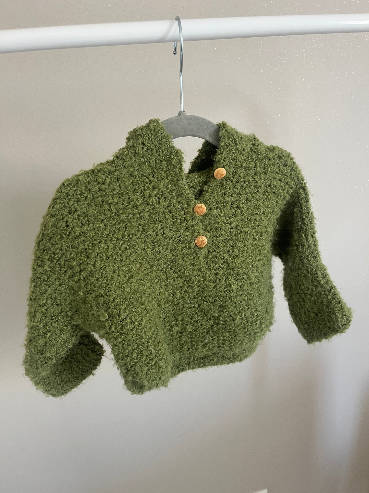 Poncho kaki en laine à capuche - 3/6 mois