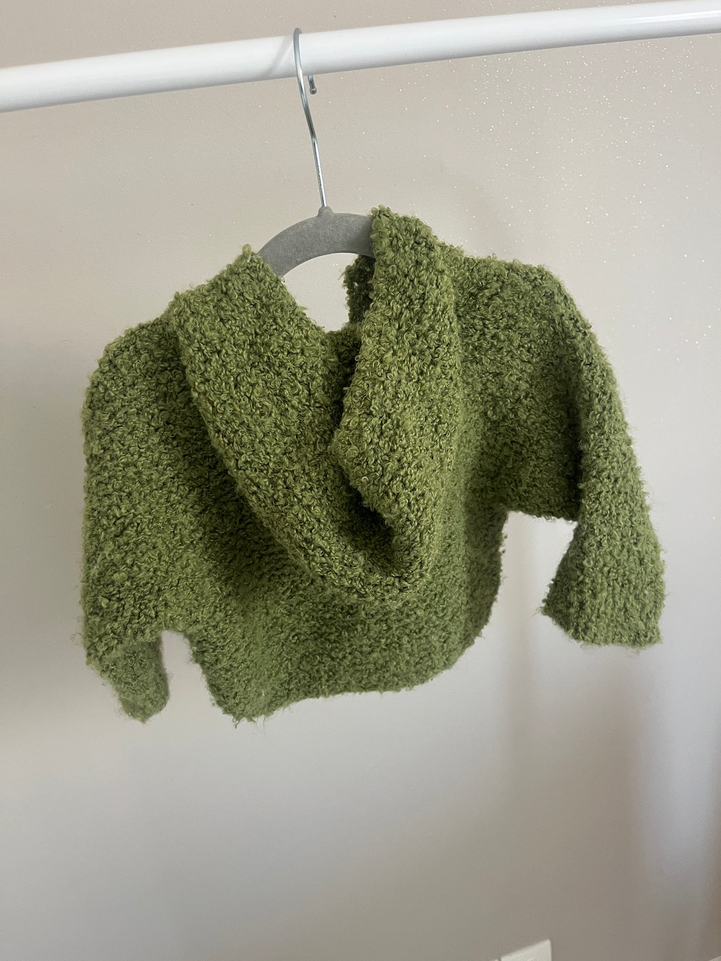 Poncho kaki en laine à capuche - 3/6 mois