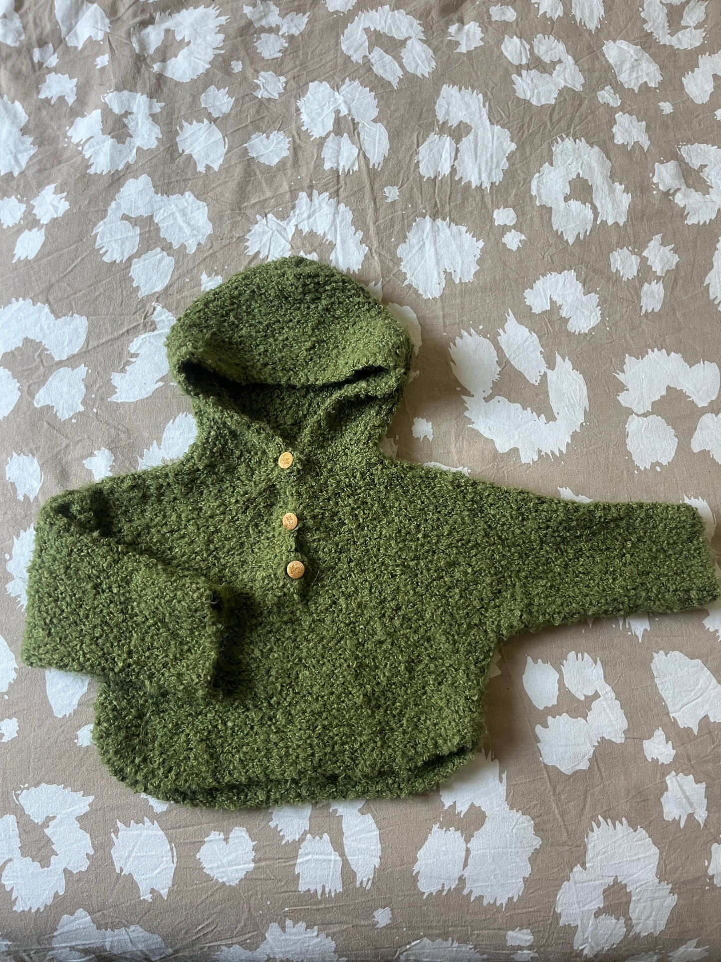 Poncho kaki en laine à capuche - 3/6 mois