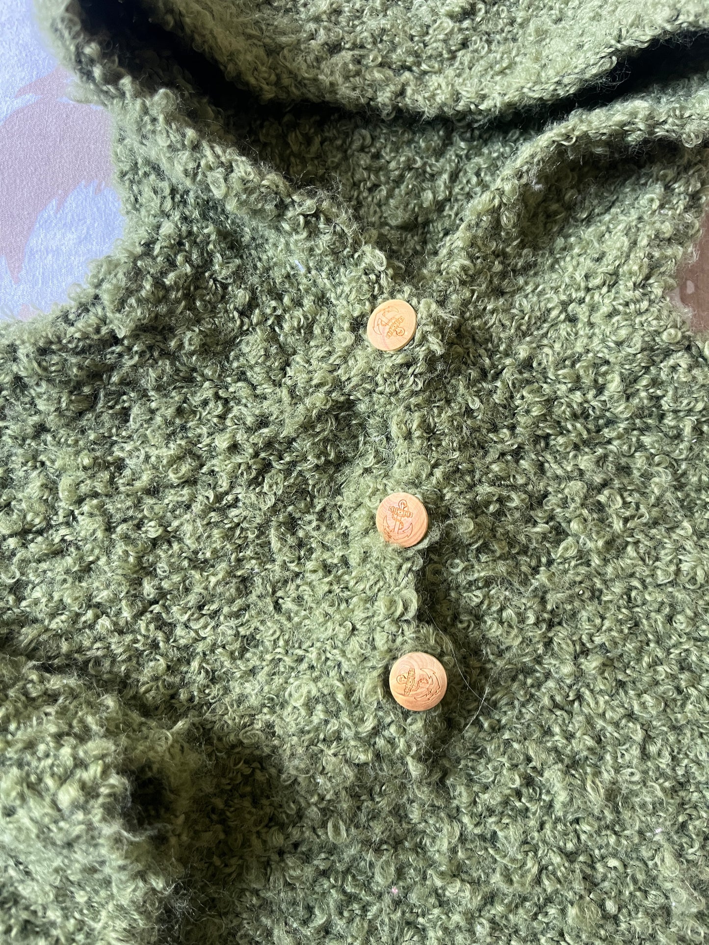 Poncho kaki en laine à capuche - 3/6 mois